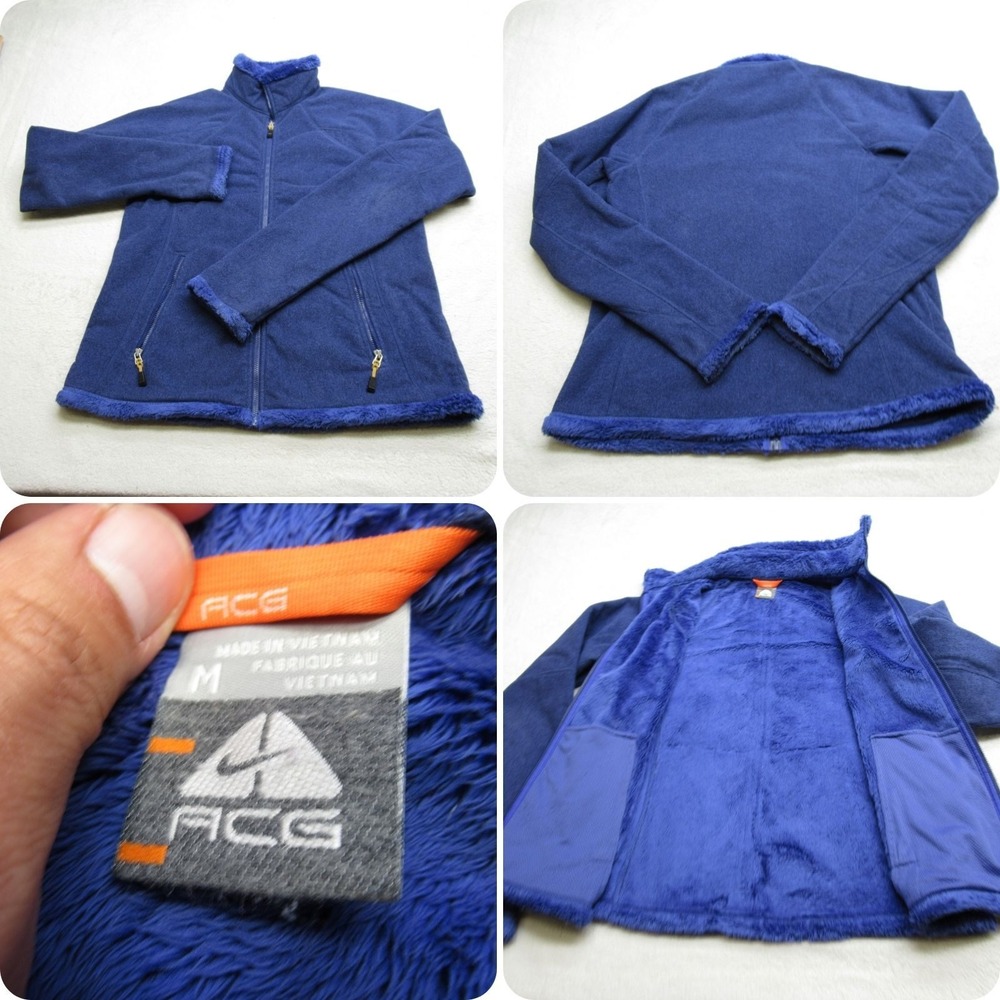 Nike ACG Fleece Jacket Womens Medium Blue Pockets Fleece Soft Full Zip VTG 90s